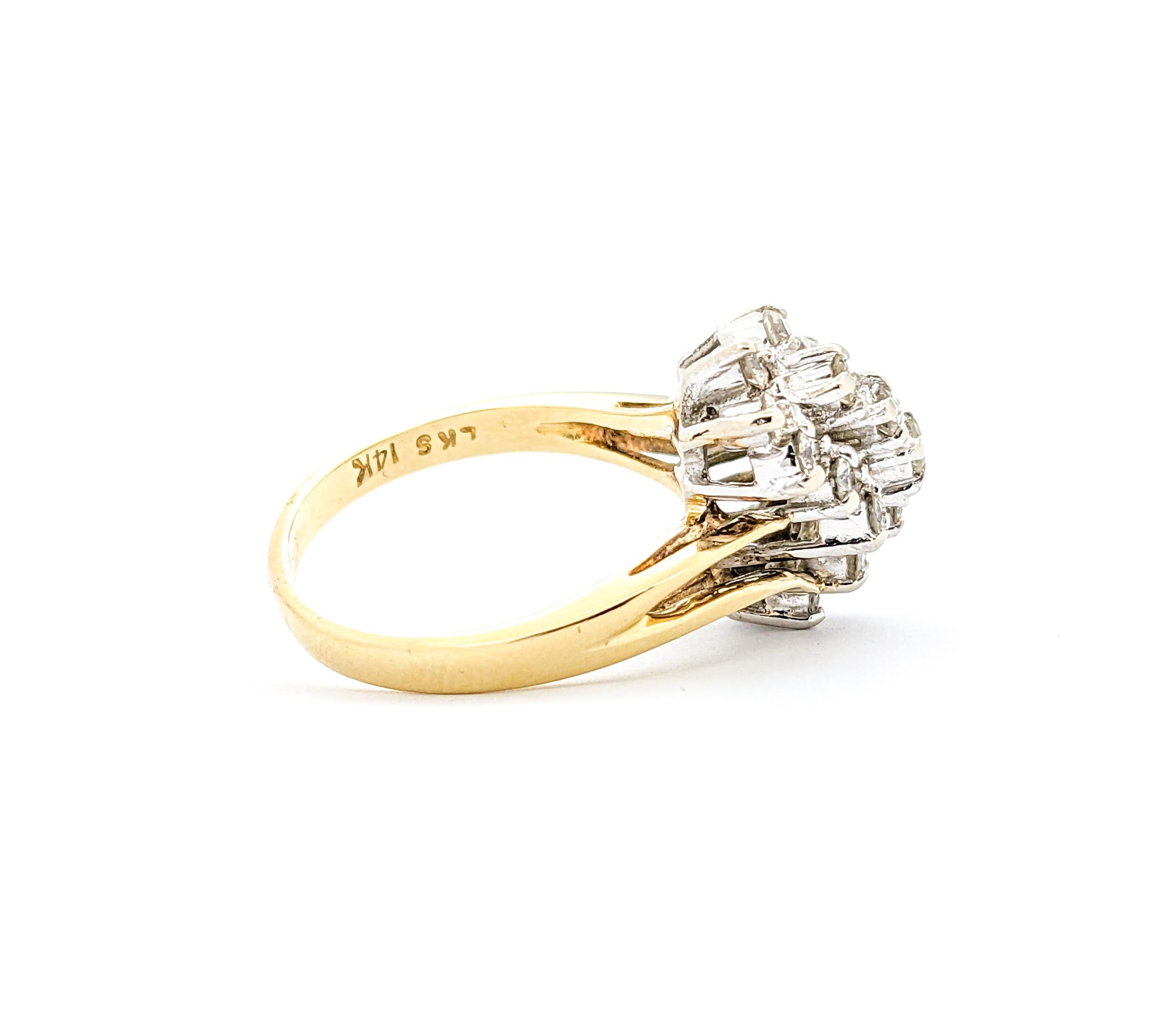 Waterfall Cluster 1.00ctw Diamond Ring In Yellow Gold For Sale 2