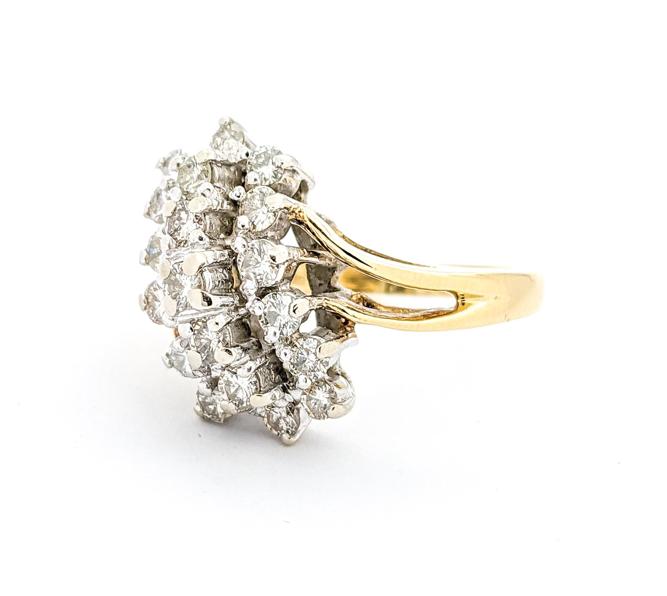 Waterfall Cluster 1.00ctw Diamond Ring In Yellow Gold For Sale 3