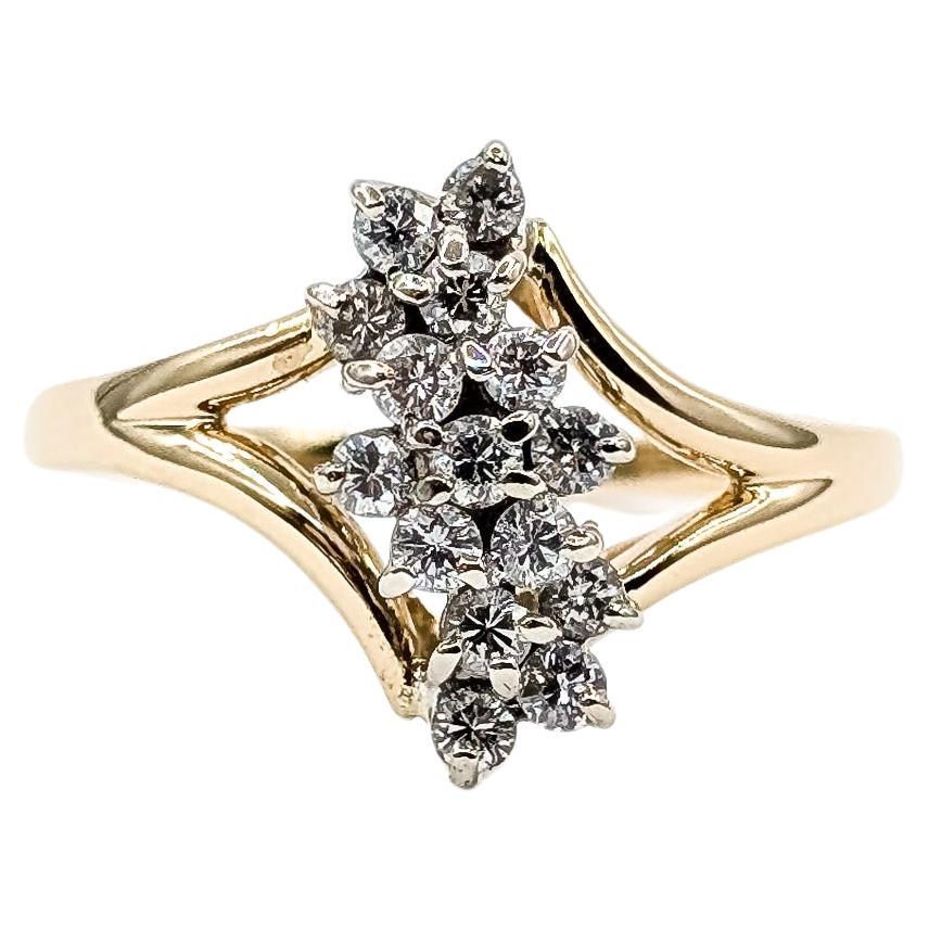 Wasserfall Cluster Diamant Ring in 14k Gelbgold im Angebot