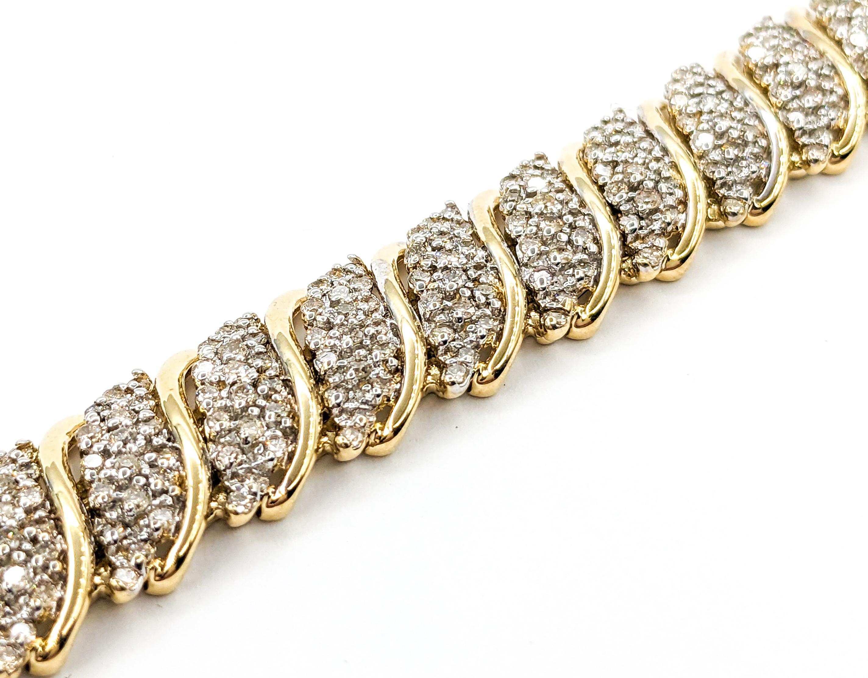 Taille ronde Bracelet à maillons en or jaune avec diamant de 6,00ctw et cascade de style cocktail en vente