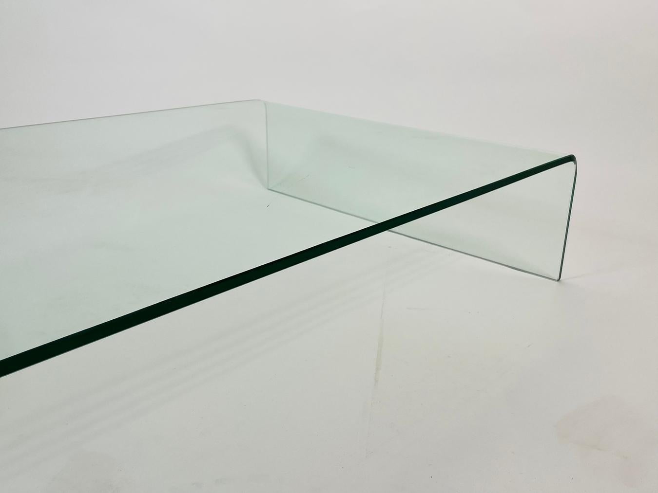 American Waterfall Coffee Table in Solid Glass For Sale