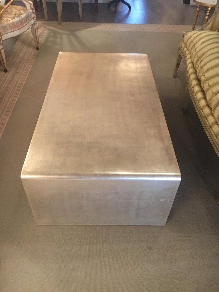 Waterfall Coffee Table with Silver Leaf Finish In Good Condition In Buchanan, MI