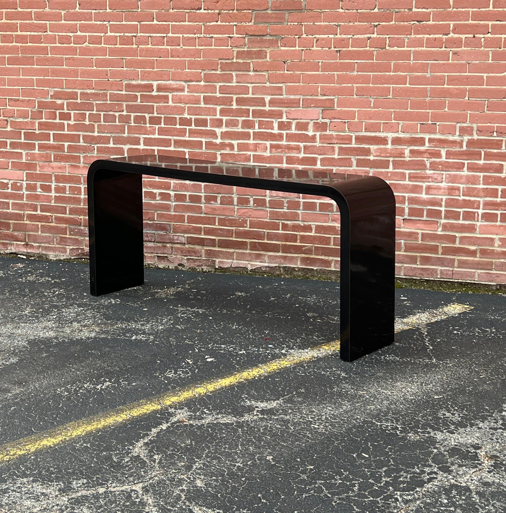 American Waterfall Console Table in Black Laminate For Sale