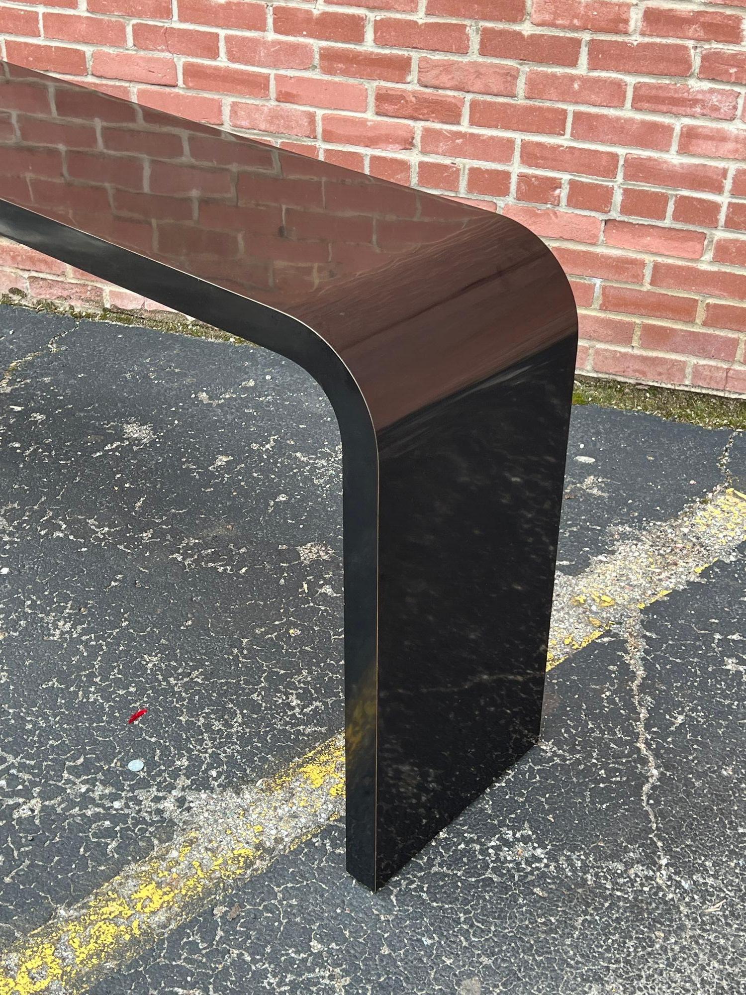 Waterfall Console Table in Black Laminate In Good Condition For Sale In Grand Rapids, MI