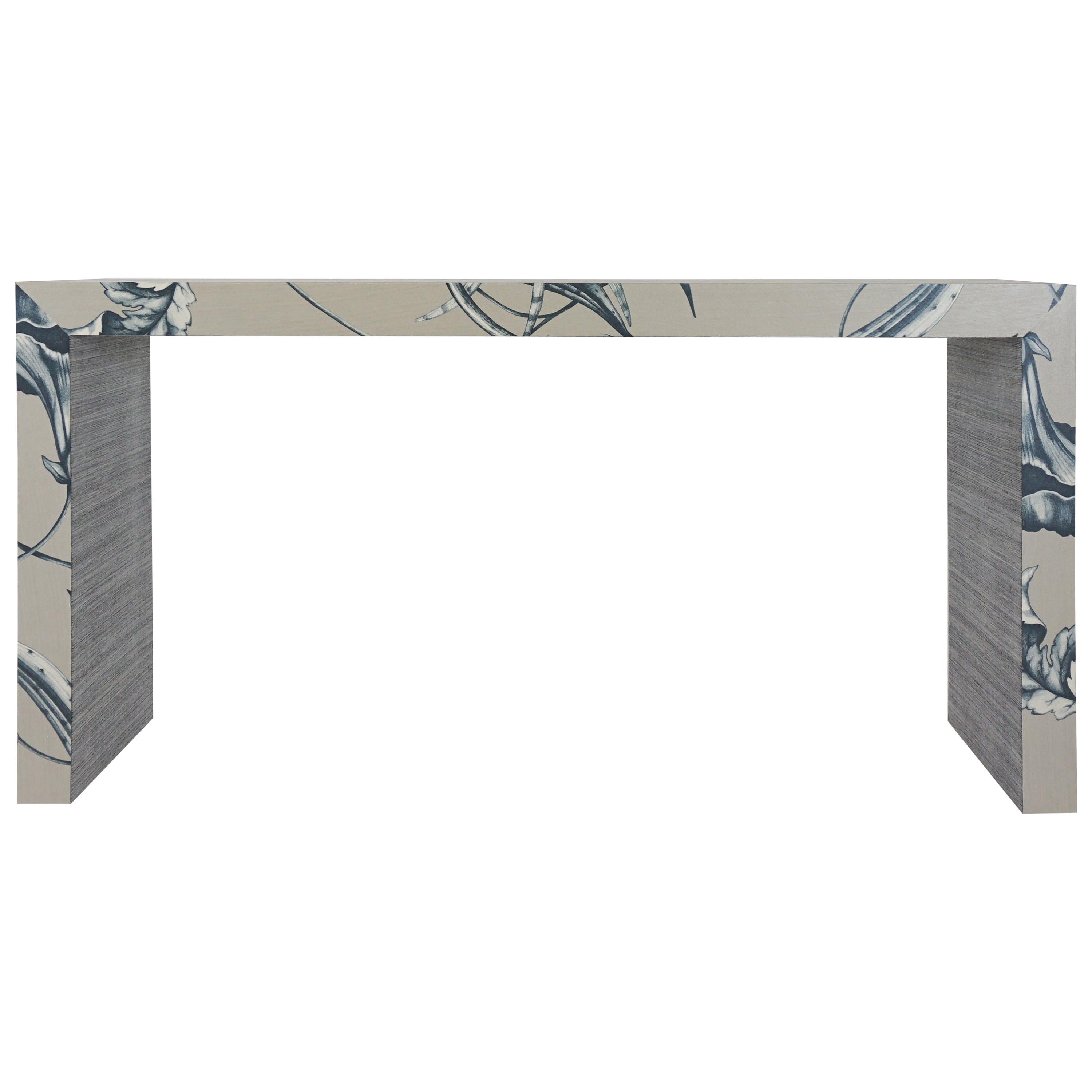Waterfall Console Table with Woven Metallic Floral Design