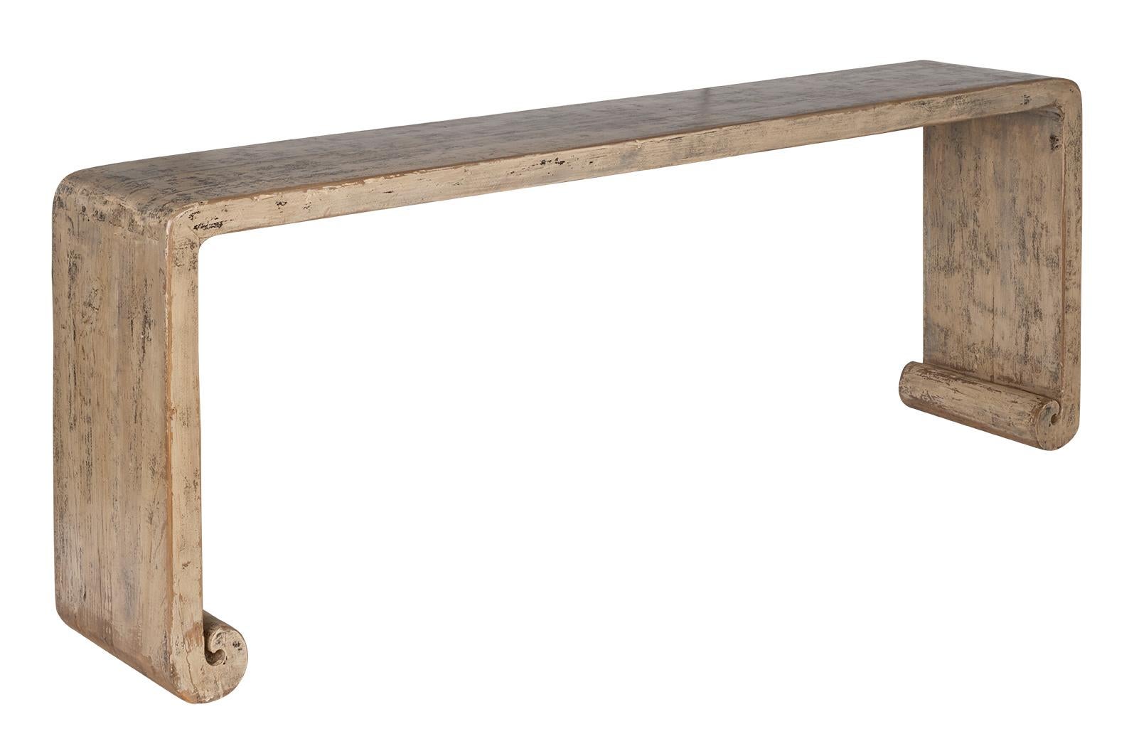 Rustic Waterfall Console with Curved Feet in Original Paint Patina For Sale