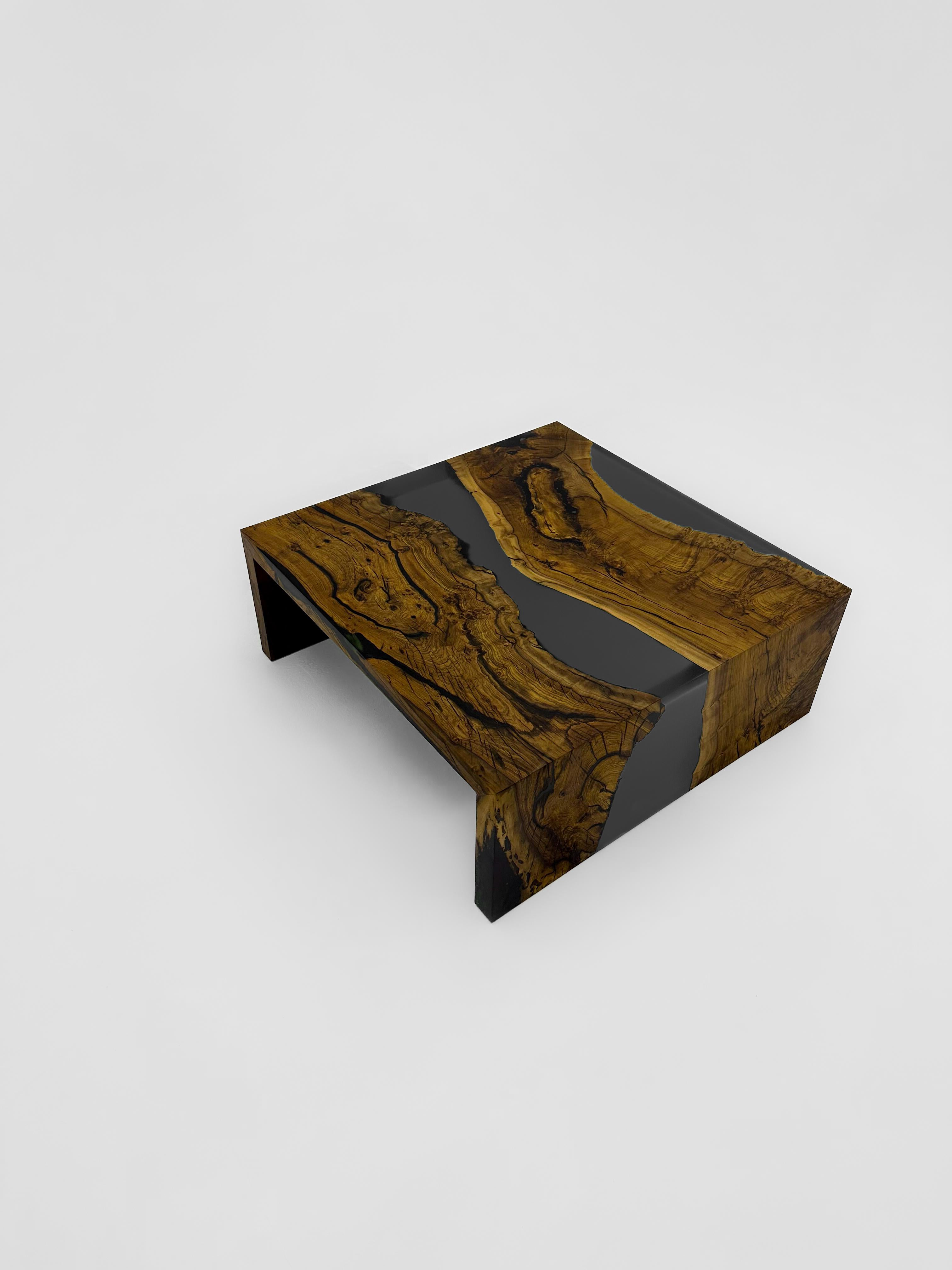 Modern Waterfall Design Fume Black Ancient Walnut Epoxy Resin Coffee Table For Sale