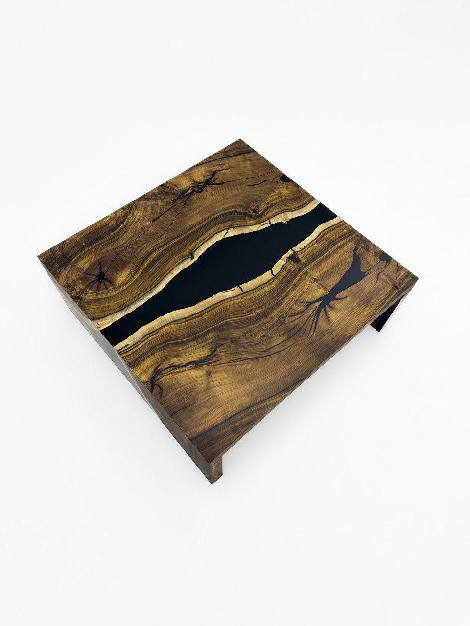 Carved Waterfall Design Wood Epoxy Resin Table - 200 Years Hackberry Wood Coffee Table For Sale