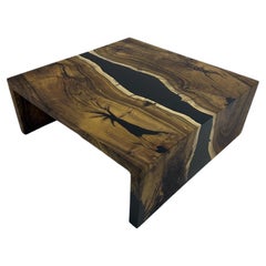 Waterfall Design Wood Epoxy Resin Table - 200 Years Hackberry Wood Coffee Table