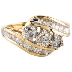 Waterfall Diamond Cocktail Ring 1.70 Carat Baguettes Bypass 3 Stone Design