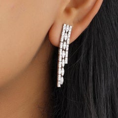 1.28 Carat Waterfall Natural Diamond Drop Statement Earrings, 14K Solid Gold