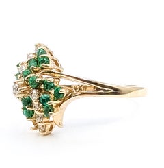 Waterfall Emerald and Diamond Cluster Ring in 14k Yellow Gold