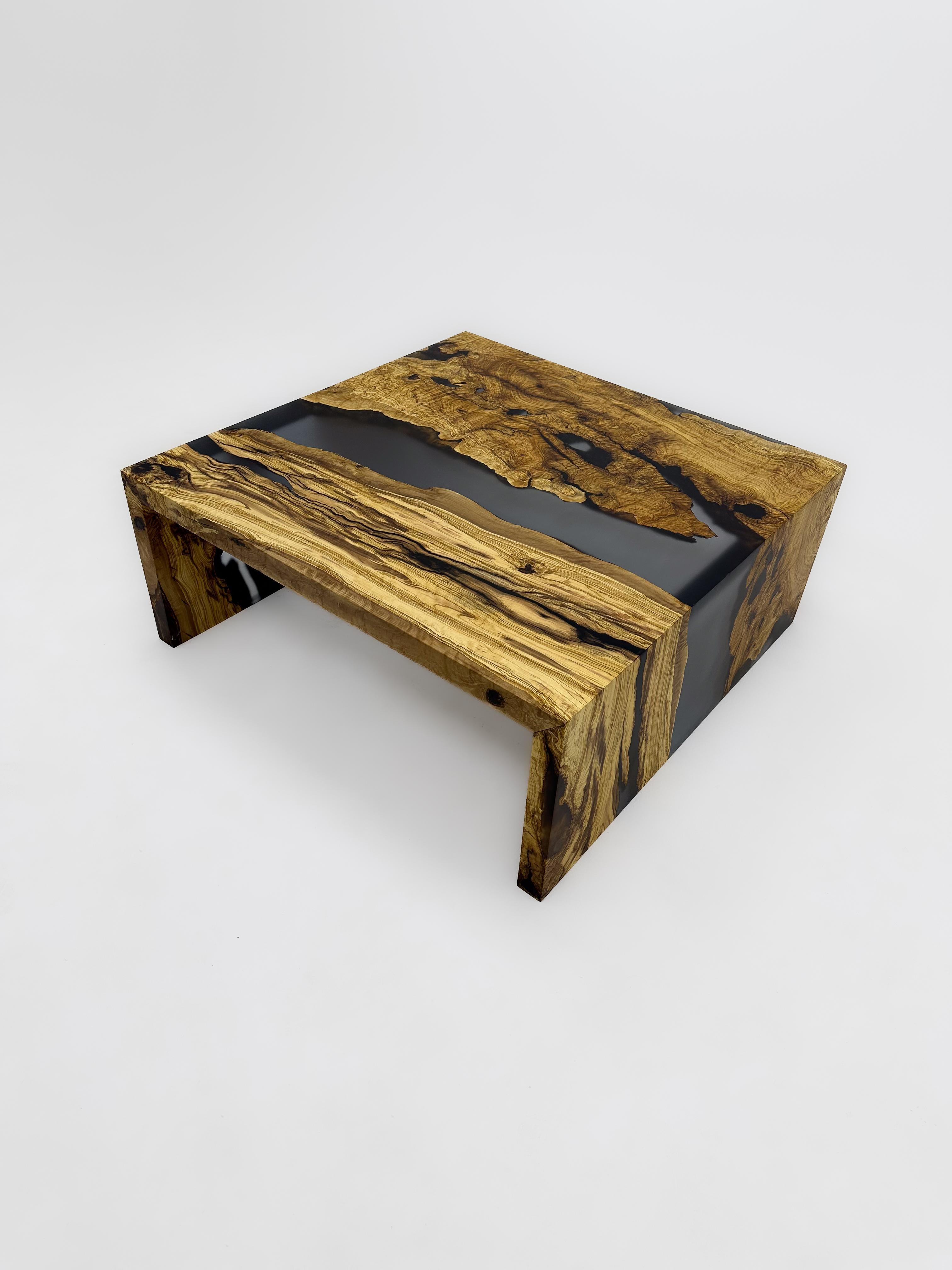 Turkish Waterfall Epoxy Resin Coffee Table With Ancient Olive Wood For Sale