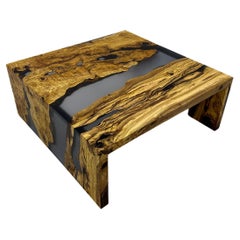 Waterfall Epoxy Resin Coffee Table With Ancient Olive Wood