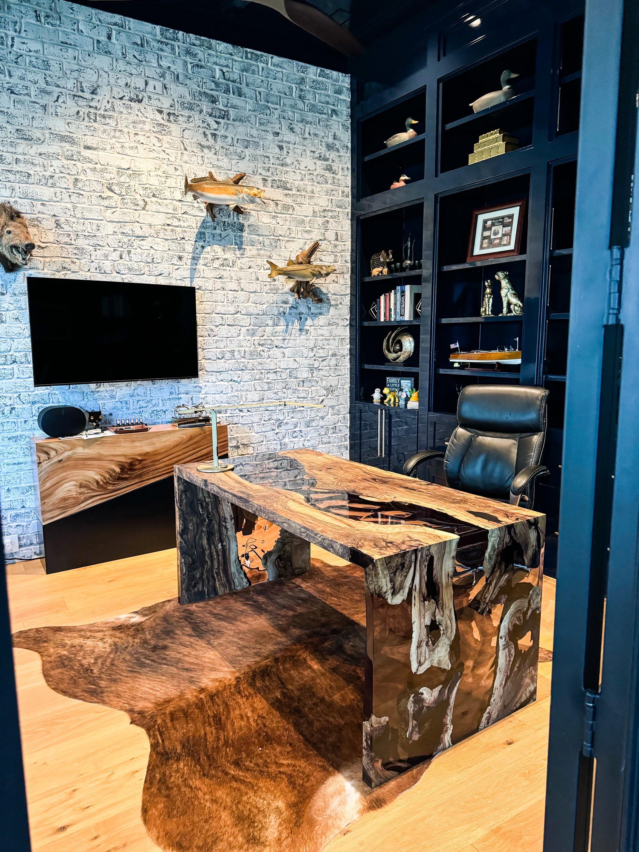Arts and Crafts Waterfall Epoxy Resin Dining Table - Custom Epoxy Desk - Office Furniture For Sale