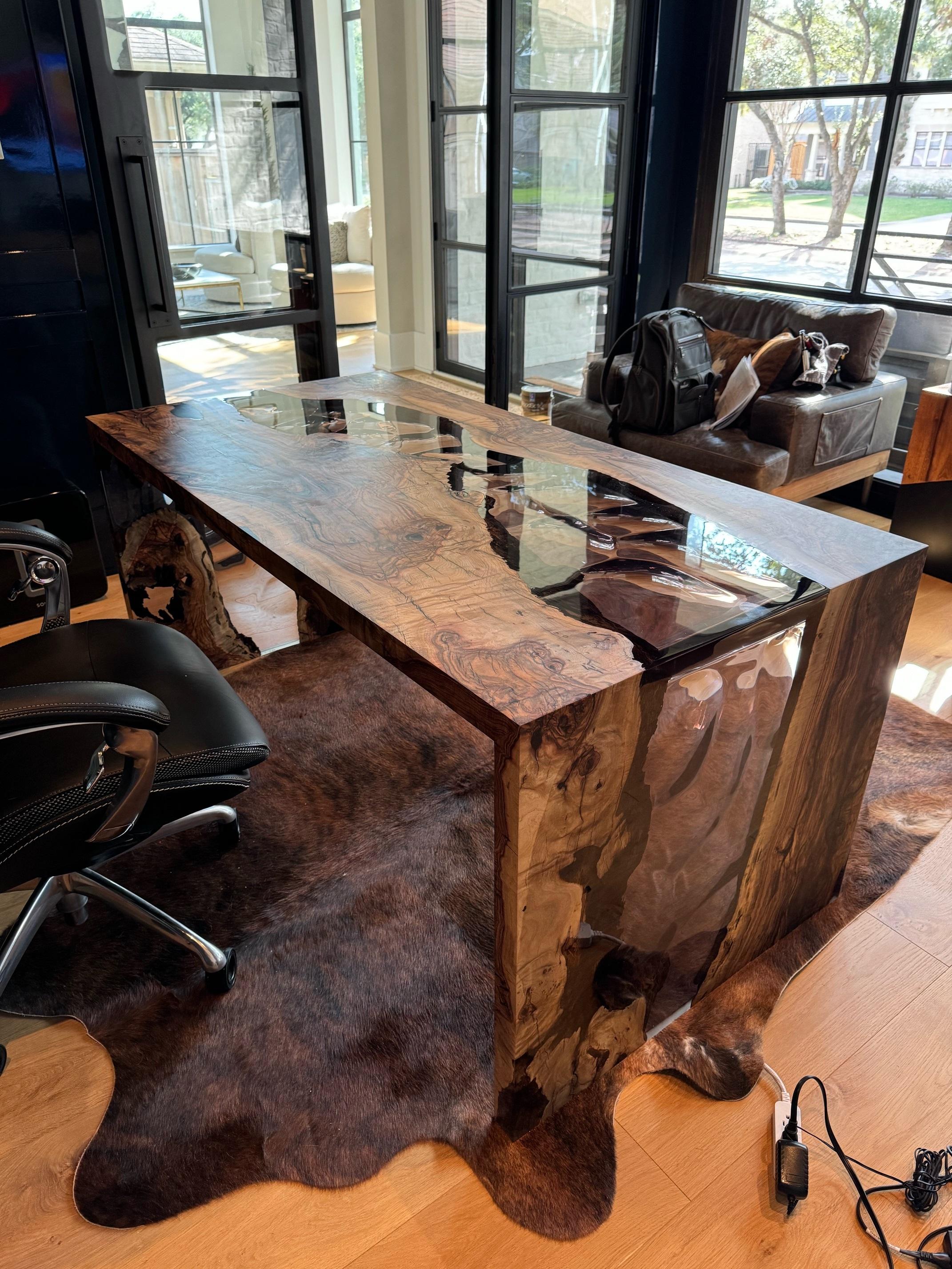 Hand-Carved Waterfall Epoxy Resin Dining Table - Custom Epoxy Desk - Office Furniture For Sale