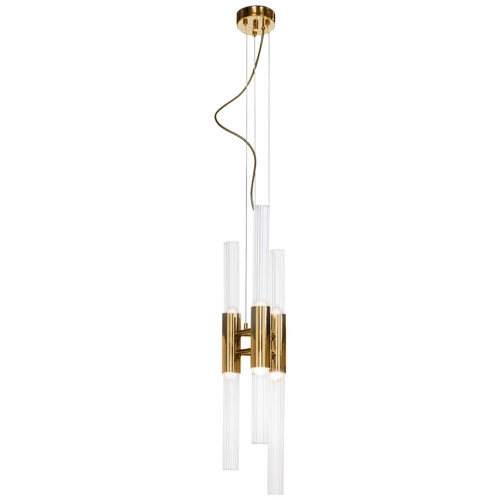 Waterfall Extra Large Pendant in Brass and Glass For Sale