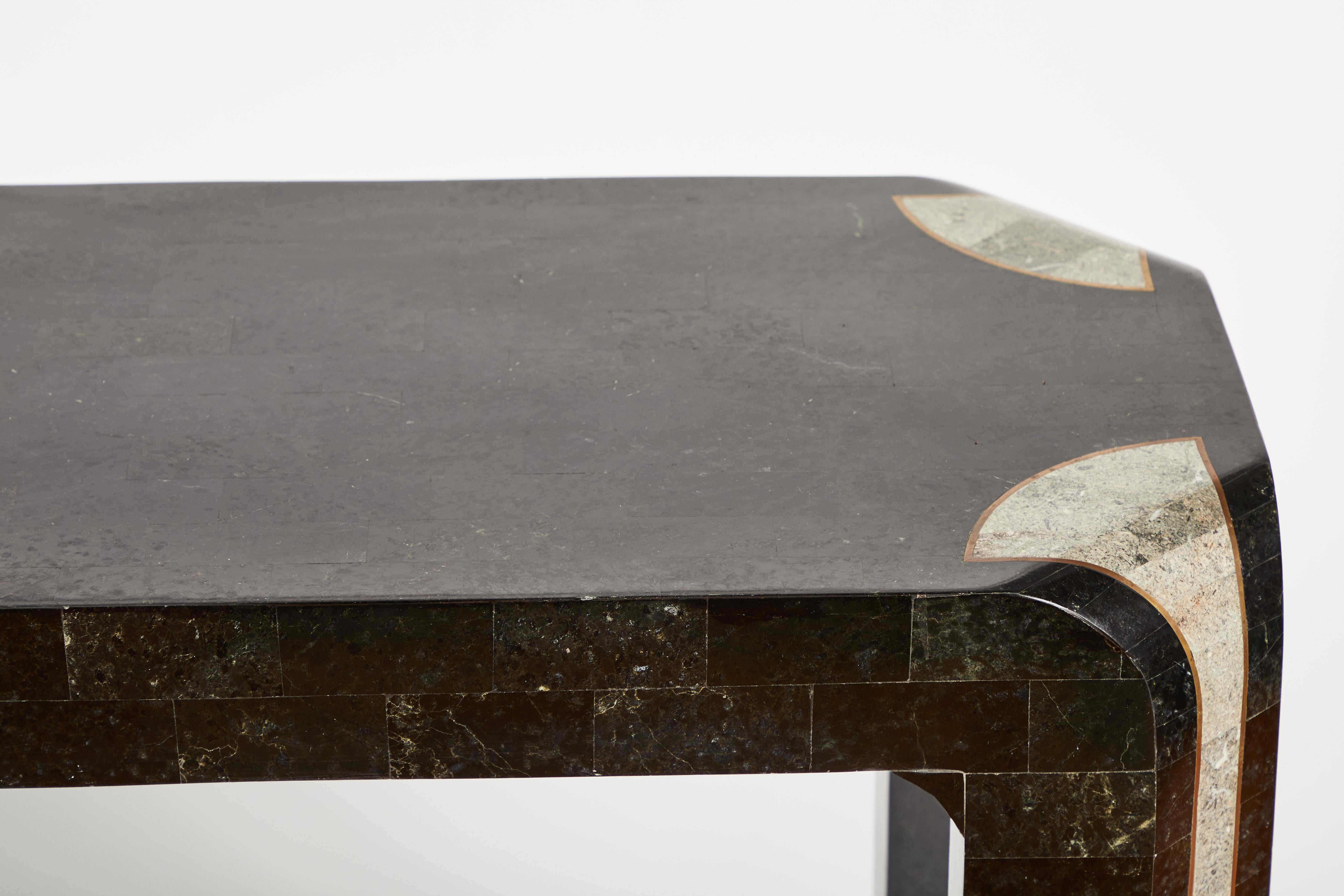 American Waterfall Marble and Inlaid Brass Console Table