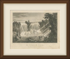 Waterfall of Niagara, North American Landscape, Antique Engraving, circa 1825