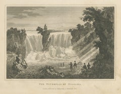 Waterfall of Niagara, North American Landscape, Antique Engraving, circa 1825