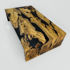 Waterfall Olive Epoxy Resin Solid Wood Coffee Table