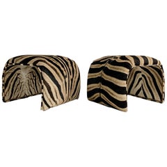 Waterfall Ottomans in Zebra Hide, Pair