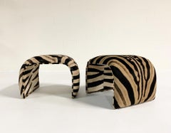 Waterfall Ottomans in Zebra Hide, Pair