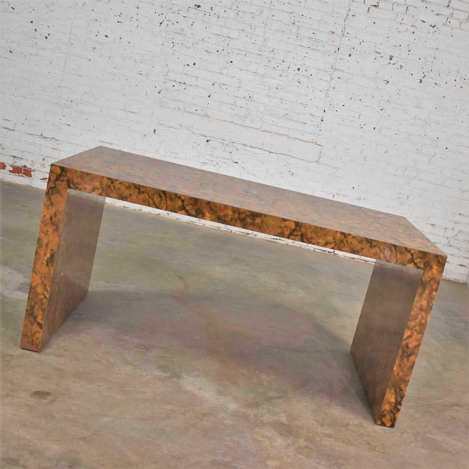 American Waterfall Parsons Table Desk Faux Tortoise Shell Laminate Style Karl Springer