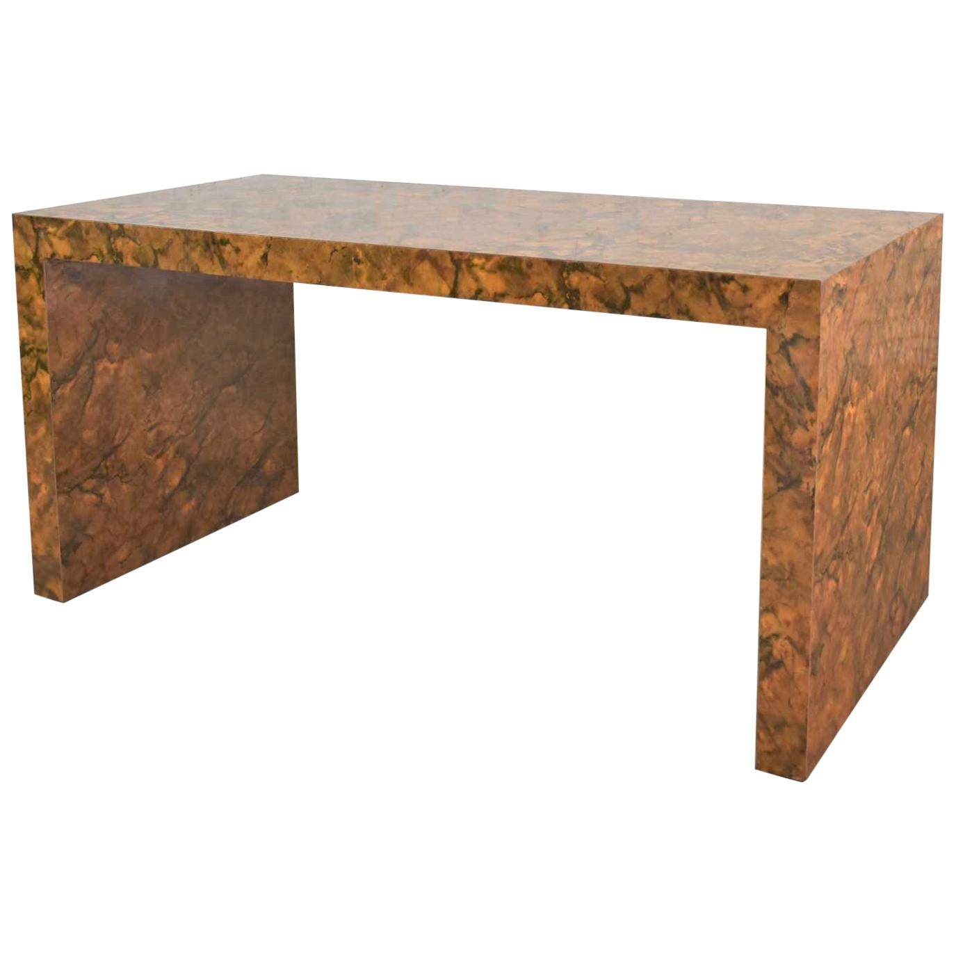 Waterfall Parsons Table Desk Faux Tortoise Shell Laminate Style Karl Springer