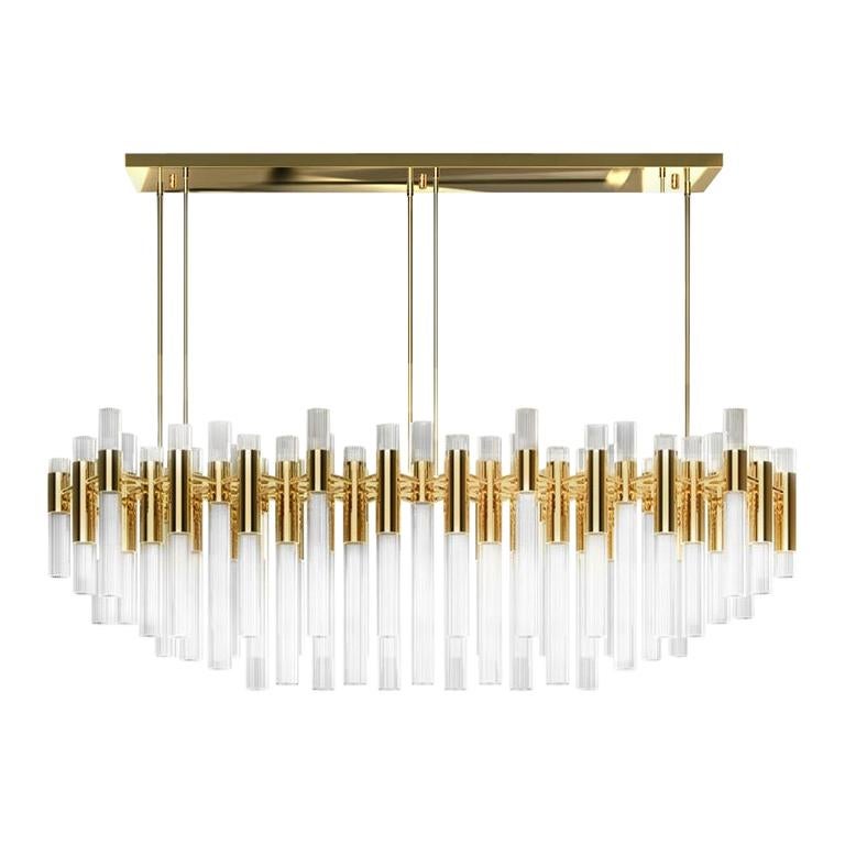 Modern Crystal Glass Waterfall Rectangular Suspension by LUXXU For Sale