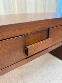 Waterfall Style Dark Oak Espresso Desk w/ Three Drawers