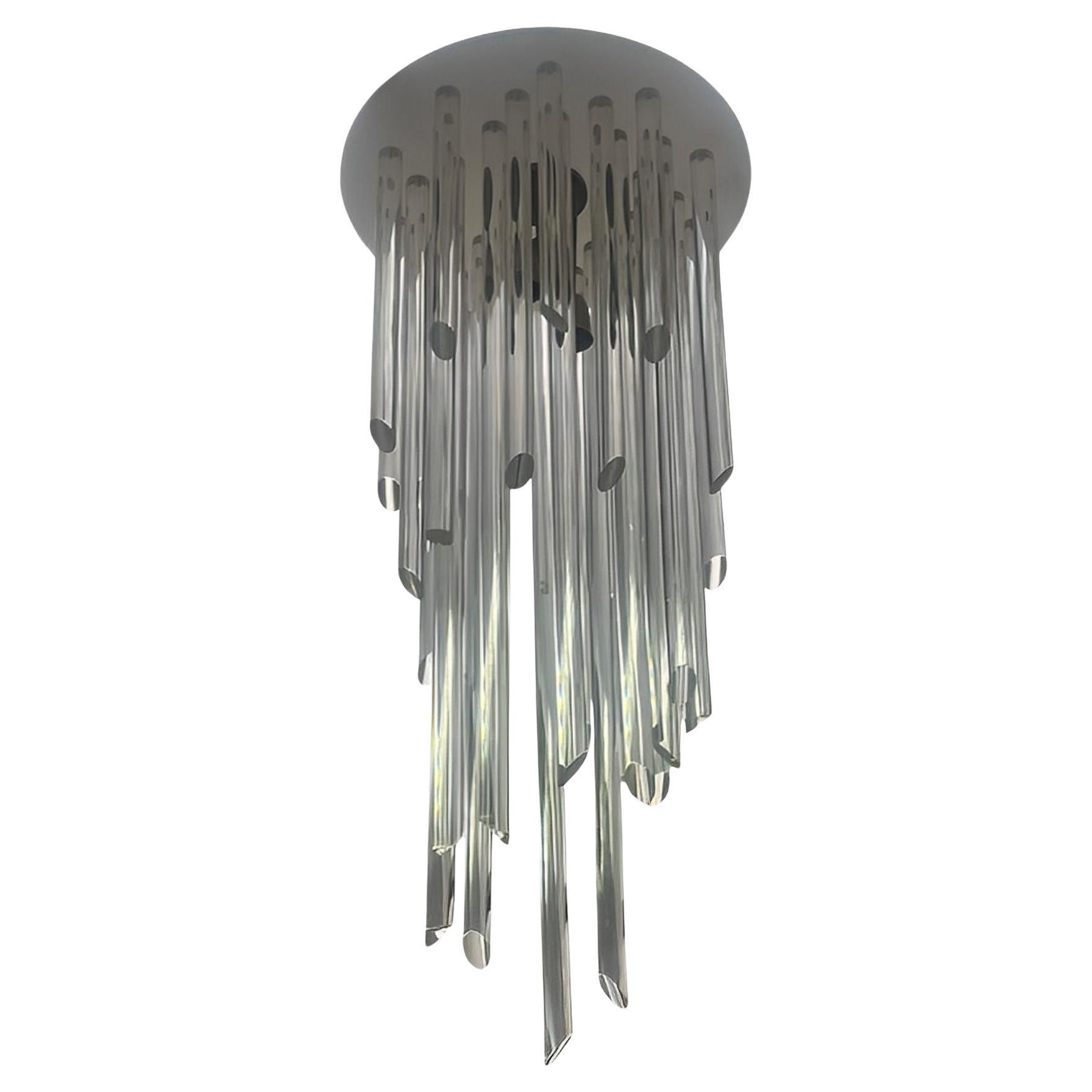 Waterfall Style Flush Mount Kronleuchter mit Acrylstäben. U.S.A. 1980er Jahre. im Angebot