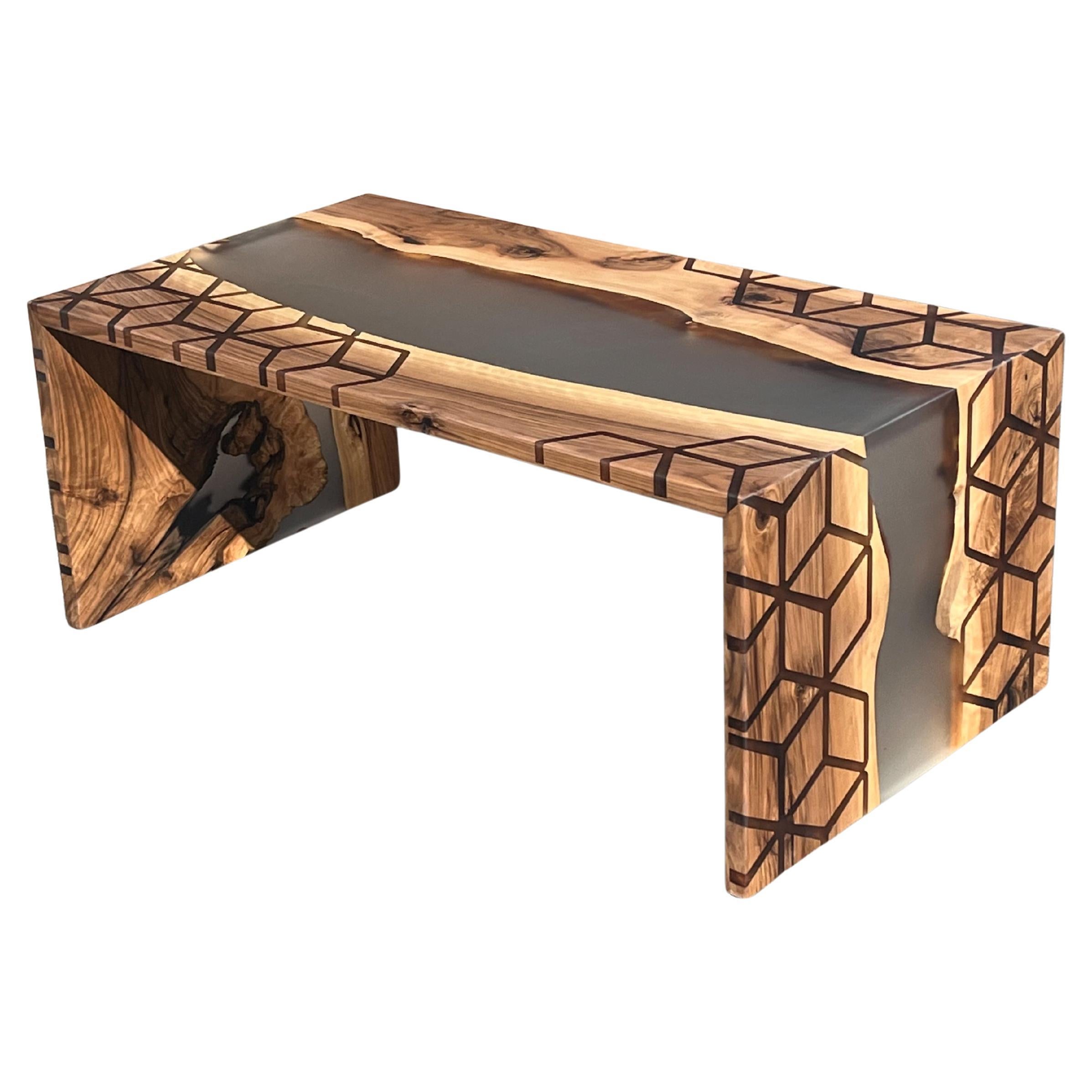 Waterfall Walnut Epoxy Resin Coffee Table - Modern Center Table