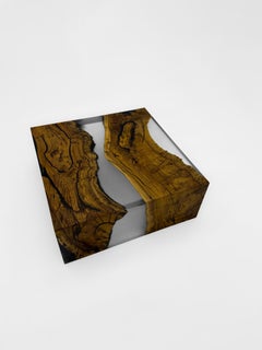 Waterfall Walnut Wood Ice Epoxy Resin Live Edge Coffee Table