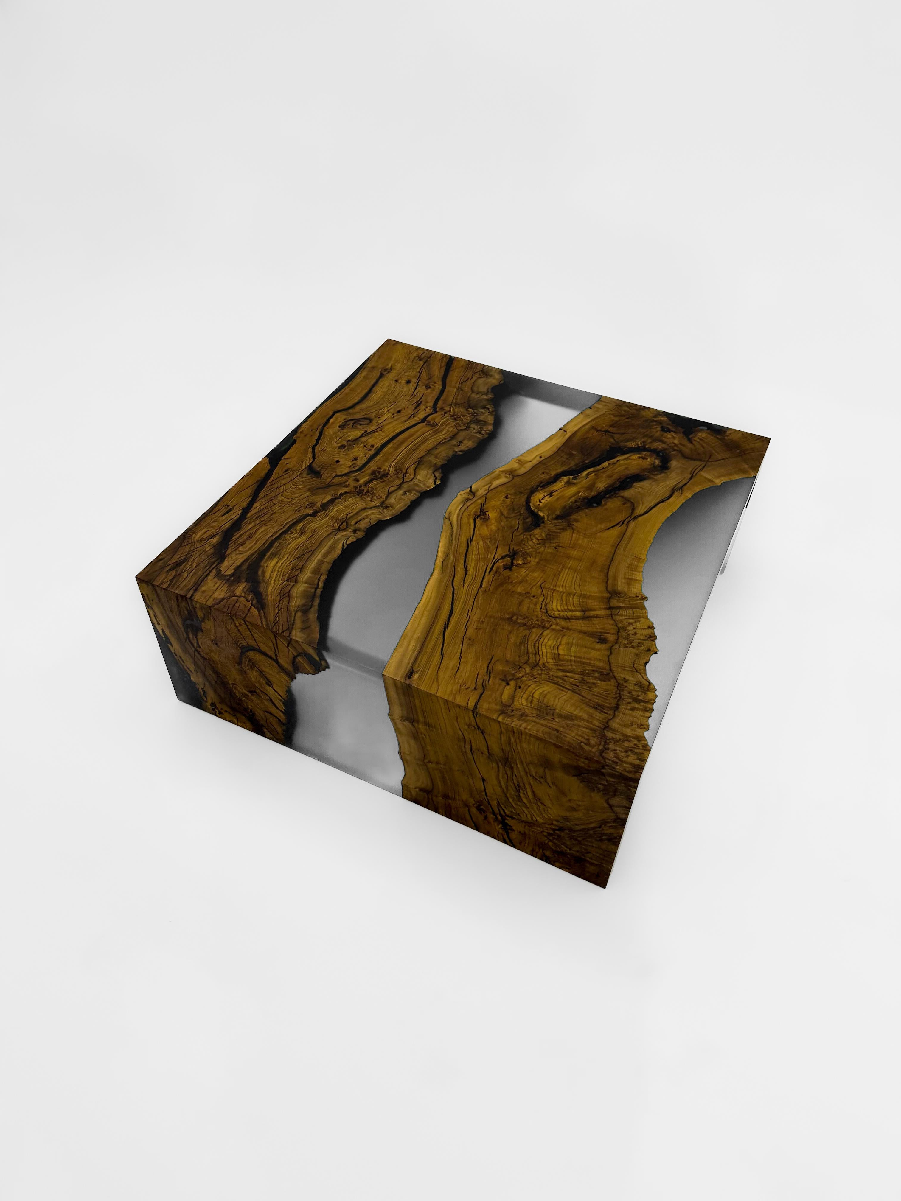 Modern Waterfall Walnut Wood Ice Epoxy Resin Live Edge Coffee Table For Sale