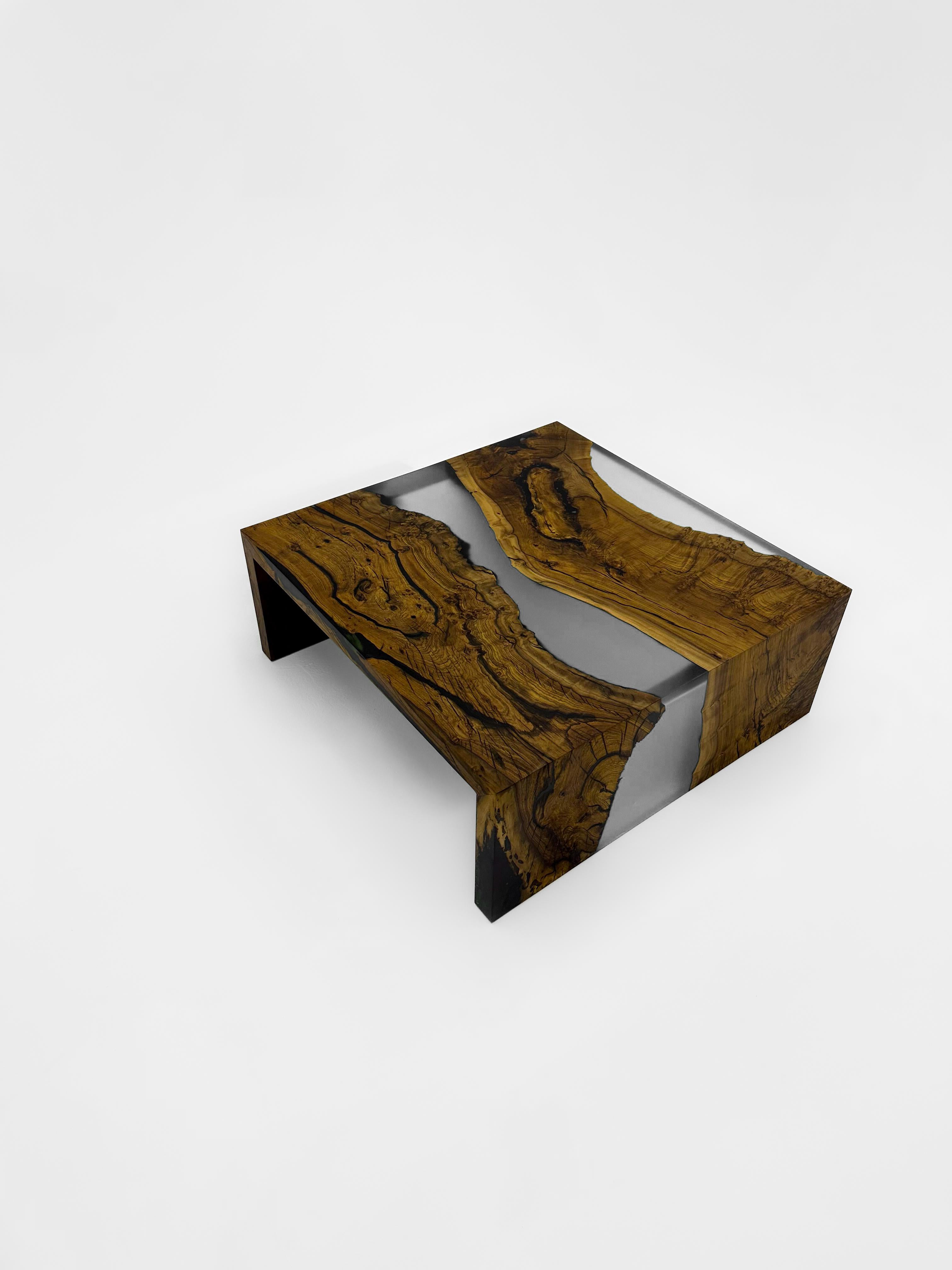 Contemporary Waterfall Walnut Wood Ice Epoxy Resin Live Edge Coffee Table For Sale
