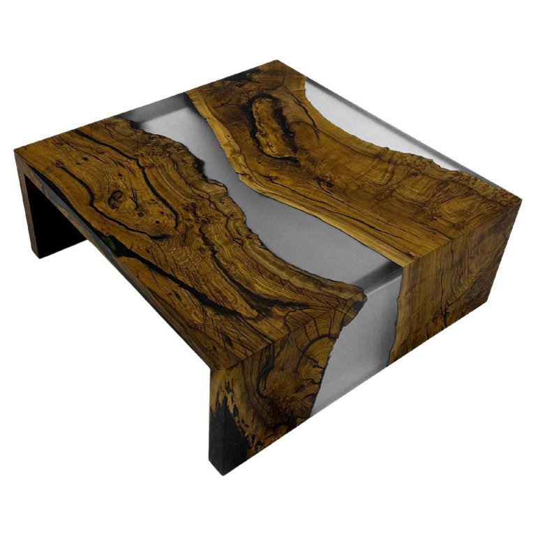 Walnut Wood Epoxy Waterfall River Table / Walnut Wood and Transparent Matte  Turquoise Resin Coffee Table -  Australia