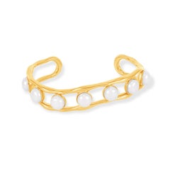 Waterfall White Freshwater Pearl Chunky Bangle In Gold Vermeil