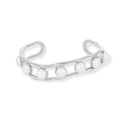 Waterfall White Freshwater Pearl Chunky Bangle In Sterling Silver