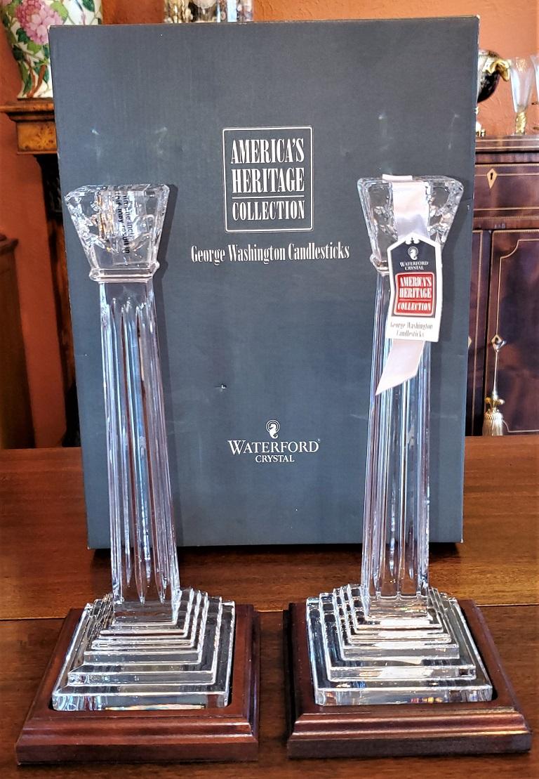 American Classical Waterford Americas Heritage Collection Pair of George Washington Candlesticks