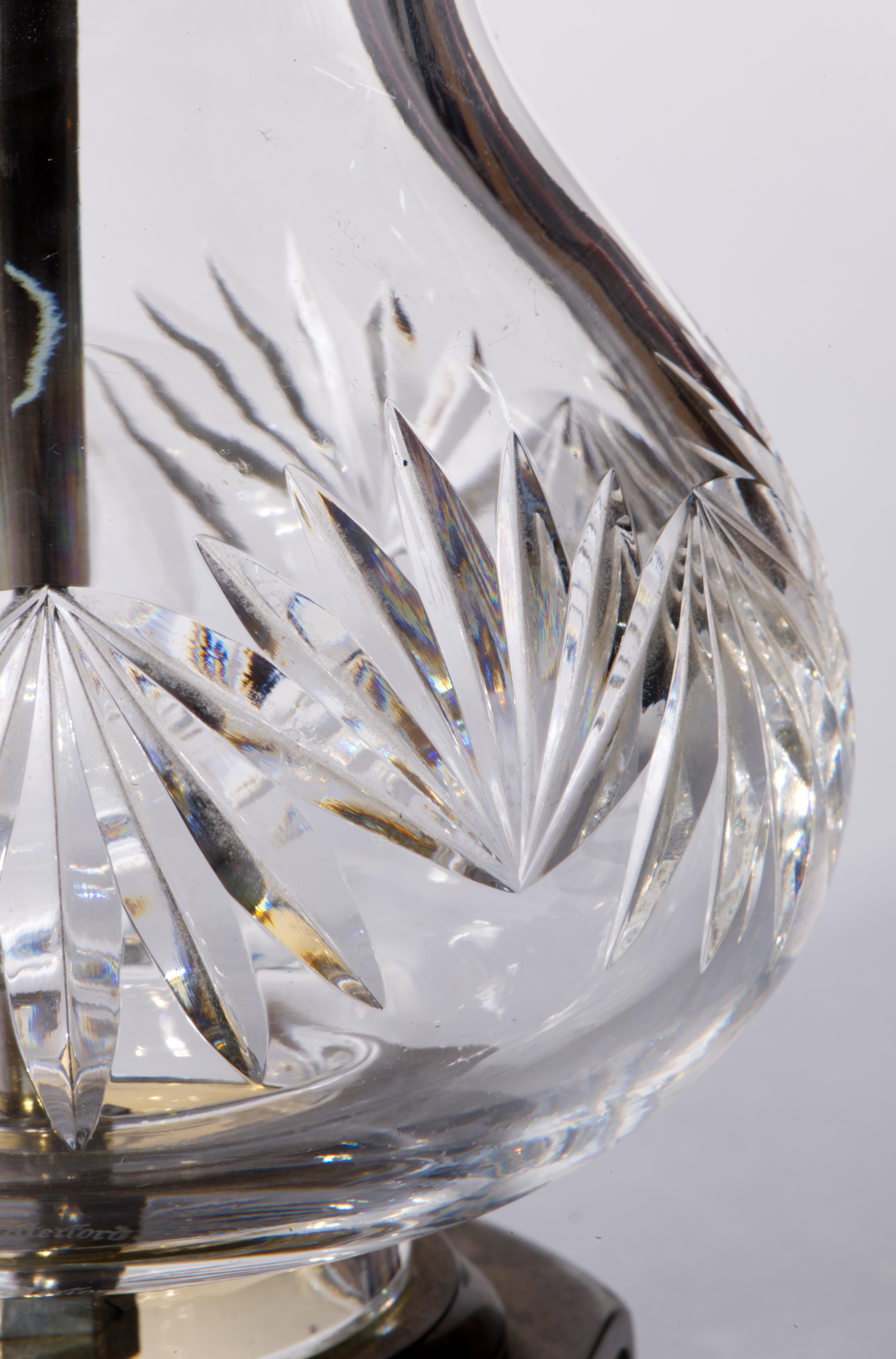 Waterford Crystal Accent Table Lamp Brass Base Silk Shade, 1960s-1970s For Sale 1