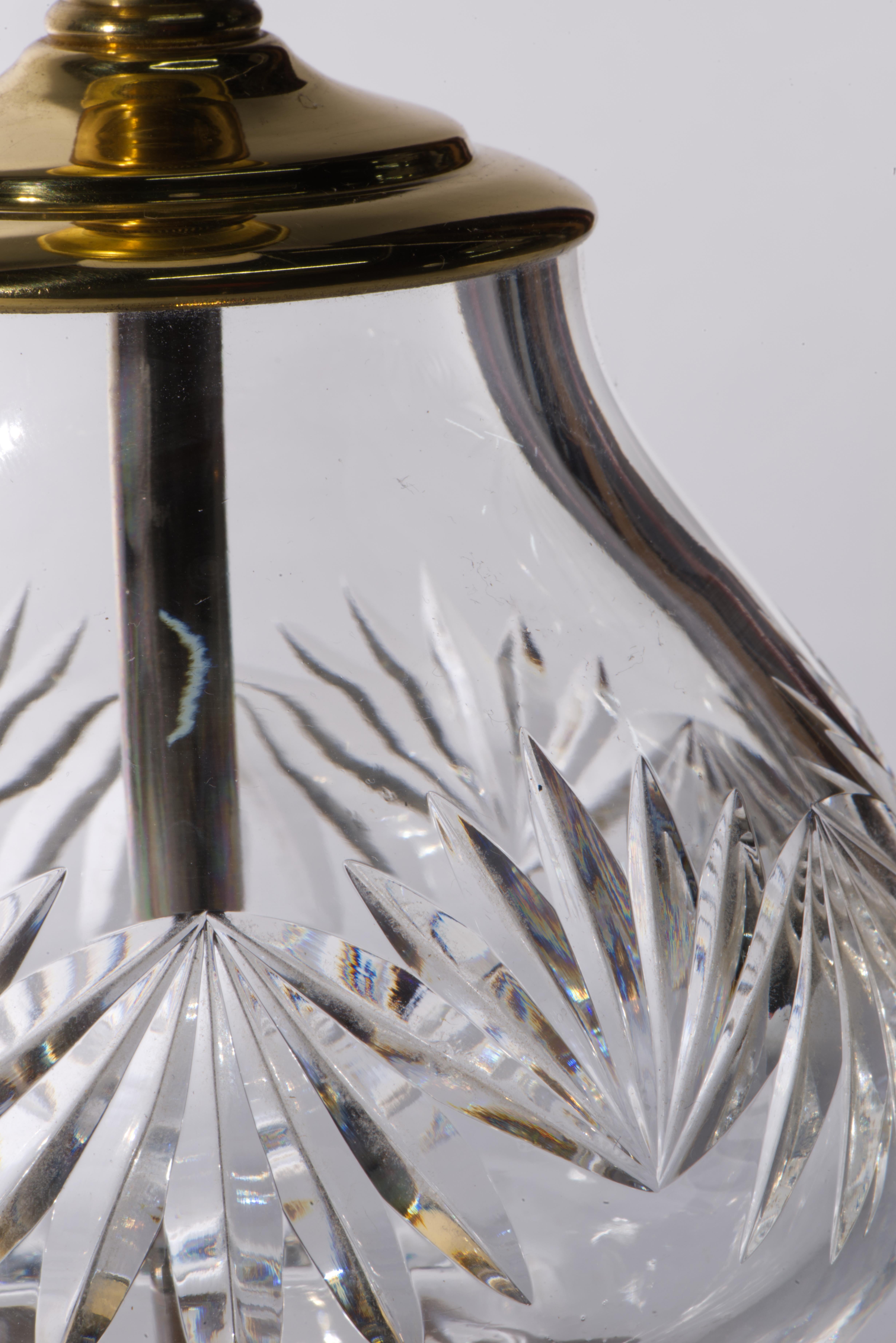 Waterford Crystal Accent Table Lamp Brass Base Silk Shade, 1960s-1970s For Sale 2