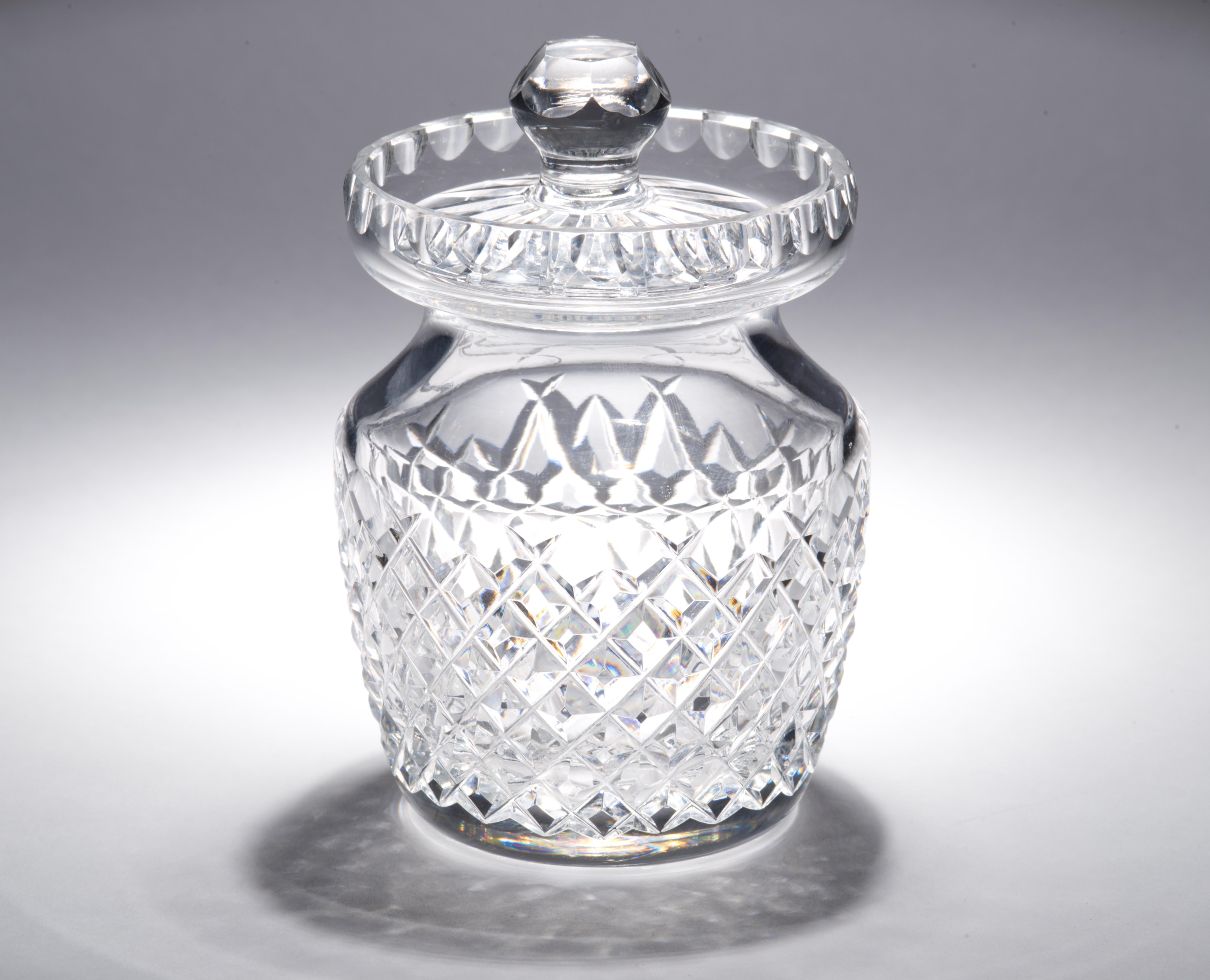 Mid-Century Modern Pot à miel et couvercle Waterford Crystal à motif Alana en vente