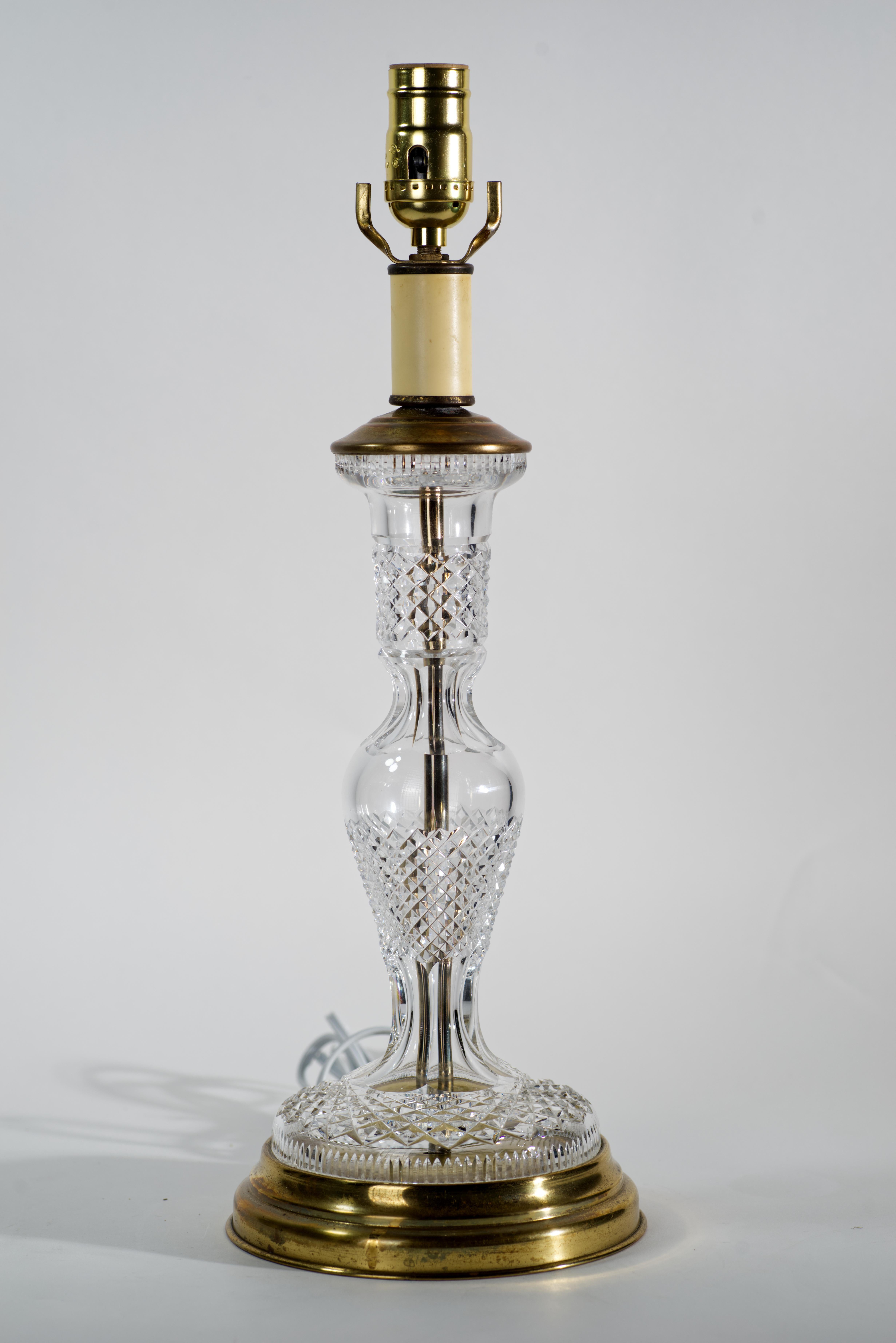 Mid-Century Modern Waterford Crystal and Brass Alana Table Lamp, Vintage, Signed For Sale