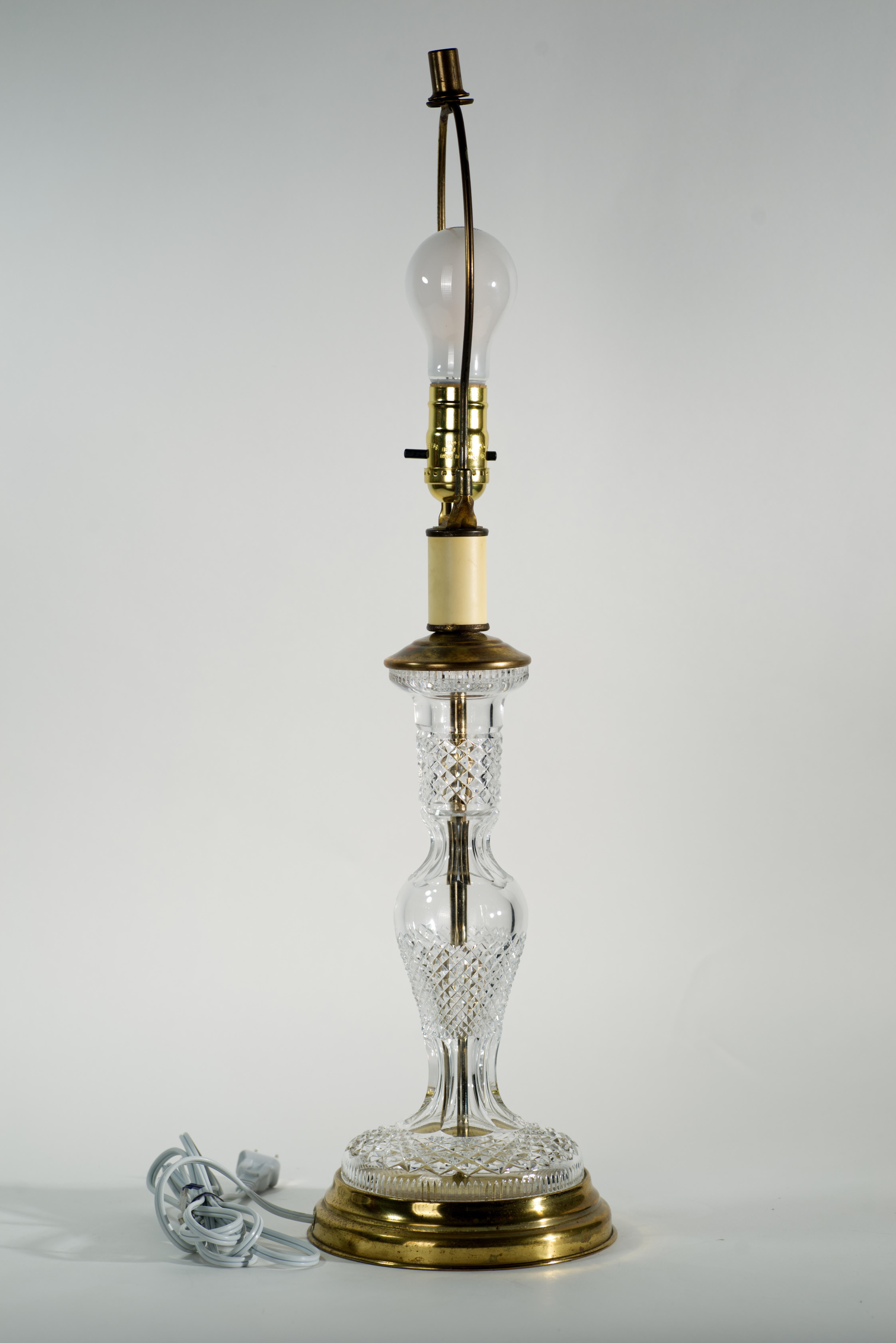 Irish Waterford Crystal and Brass Alana Table Lamp, Vintage, Signed For Sale