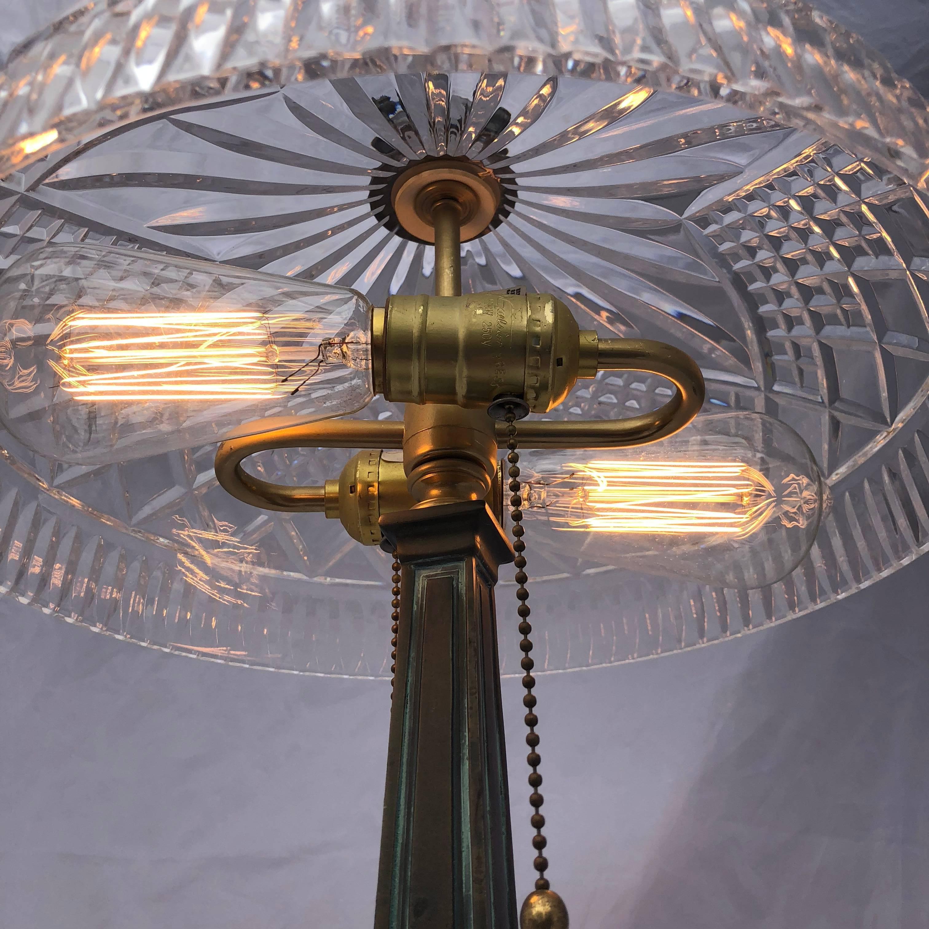 Art Nouveau Waterford Crystal Dome Shade Bronze Desk Lamp