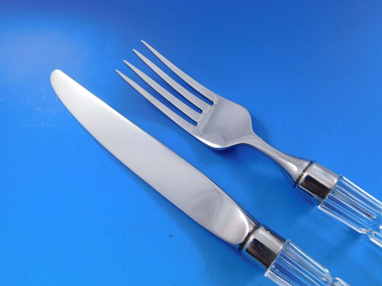Sterling Silver Waterford Crystal Handle Flatware Set Service Lot 20 pcs Dinner Forks & Knives For Sale