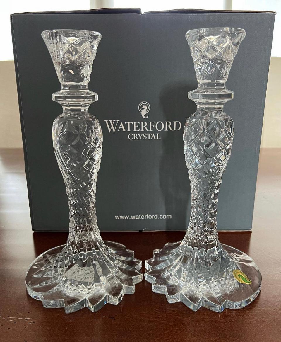 Waterford Crystal Pair of Sea Jewel Seahorse Candlesticks in Boxes For Sale 3