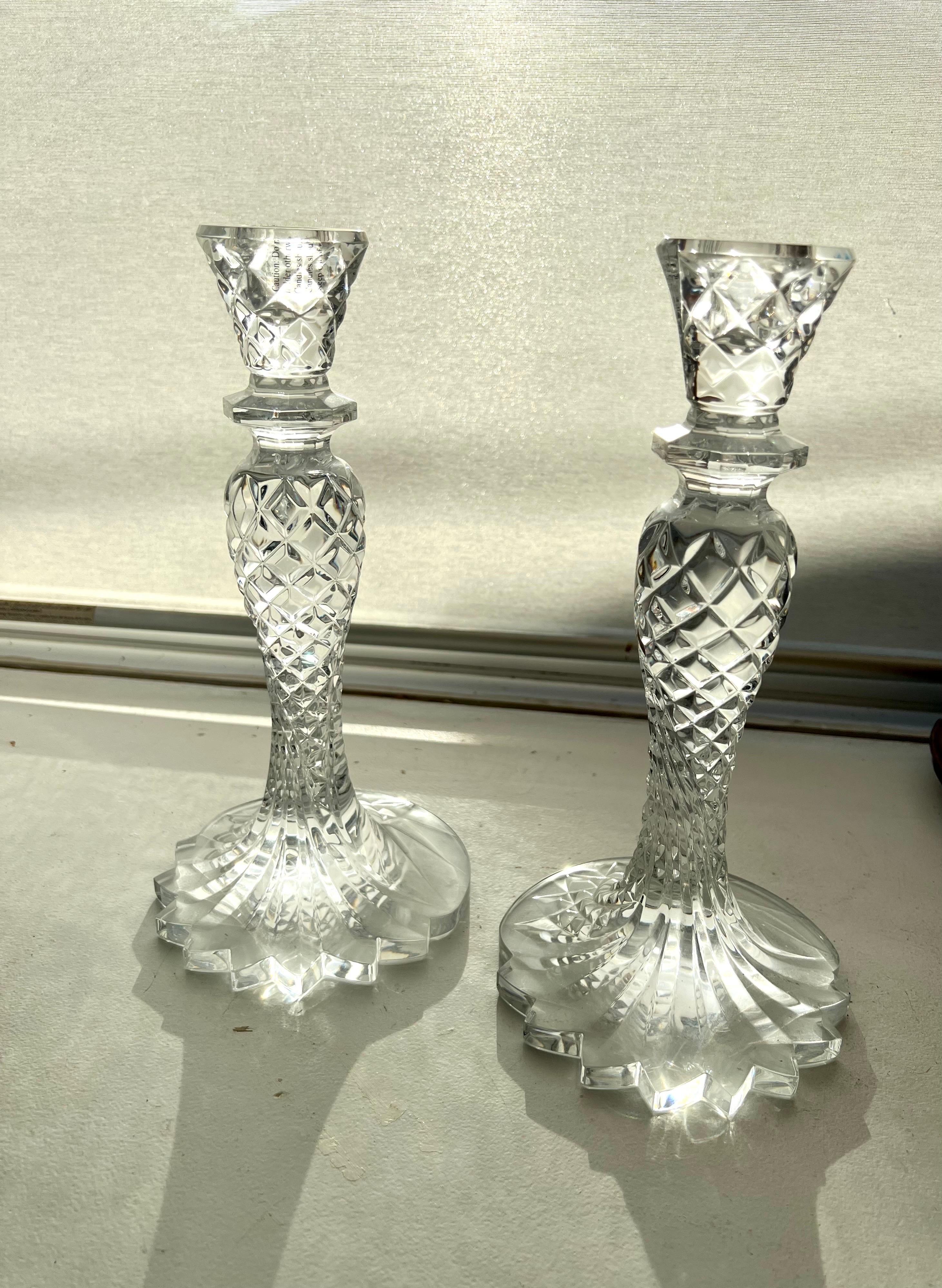 Contemporary Waterford Crystal Pair of Sea Jewel Seahorse Candlesticks in Boxes For Sale