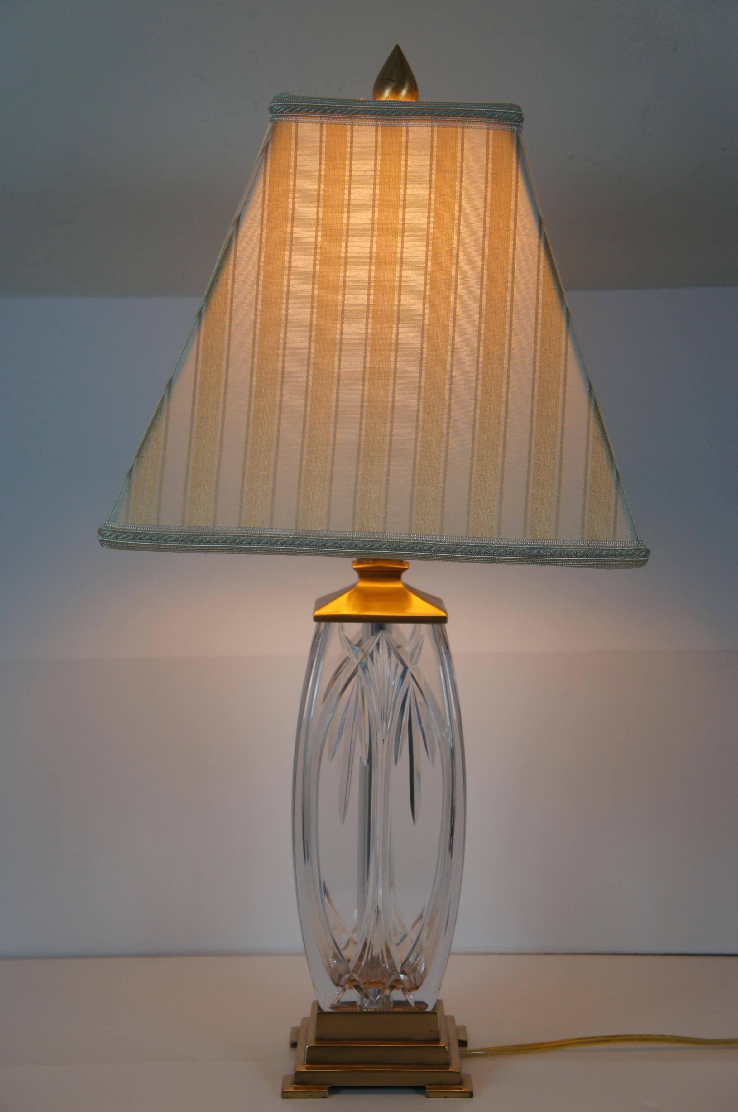 Waterford Cut Crystal Finn Versailles Brass Table Accent Lamp Striped Shade 4